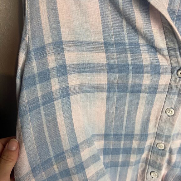 Cloth & Stone Size S Flannel Button Down Tie Shirt Blue Pink Pastel Plaid Boho - Picture 6 of 6